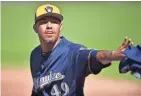  ?? JOE CAMPOREALE / USA TODAY SPORTS ?? Brewers pitcher Yovani Gallardo allowed four hits, three runs and three walks with two strikeouts.