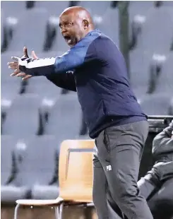  ??  ?? PITSO Mosimane gets animated during the match against Baroka.