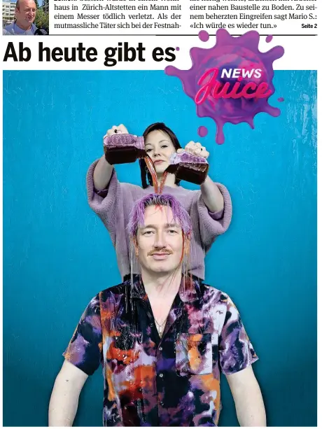  ?? MELCHIOR KALL ?? Die Hosts Anja und Schimun nehmen das mit dem «Juice» ihrer neuen Show News Juice sehr wörtlich.