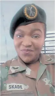  ?? Picture: FACEBOOK ?? A LIFE CUT SHORT: The body of SA National Defence Force officer Phumza Skade was found by a jogger on a gravel road off the M17 in Motherwell