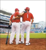  ?? Carolyn Kaster / Associated Press ?? Rep. Steve Scalise, RLa., (1) stands on the field with Rep. Kevin Brady, RTexas, before the Congressio­nal Baseball Game at Nationals Park in Washington in June.