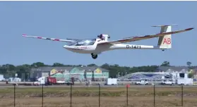  ??  ?? Not all turbine-powered machines need be aerial hot rods; scale sailplanes work well also. This is one of two on hand for graceful, quiet aerobatics.