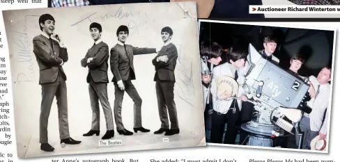  ??  ?? Auctioneer Richard Winterton with the signed Beatles photograph