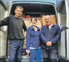  ?? ?? Willie Bonniwell, Amanda Duffy Brown and Alan MacDougall load up the van with the aid for Ukraine.