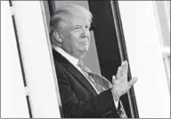  ??  ?? US President Donald Trump gestures to the media after Palestinia­n President Mahmoud Abbas left the White House in Washington, US. (Photo: REUTERS)