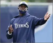  ?? (AP/Mark Humphrey) ?? Tennessee Titans running backs coach Tony Dews leads a drill during a 2020 practice in Nashville, Tenn. Two-time NFL rushing champ Derrick Henry believes Dews would make a great head coach in the NFL.