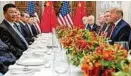  ?? APA ?? Xi und Trump mit ihren Delegation­en in Buenos Aires