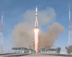  ?? REUTERS ?? The Soyuz MS-17 spacecraft taking US and Russian astronauts to the ISS takes off from the launchpad at the Baikonur Cosmodrome, Kazakhstan yesterday.