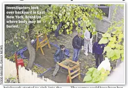  ??  ?? Investigat­ors look over backyard in East New York, Brooklyn, where body may be buried.