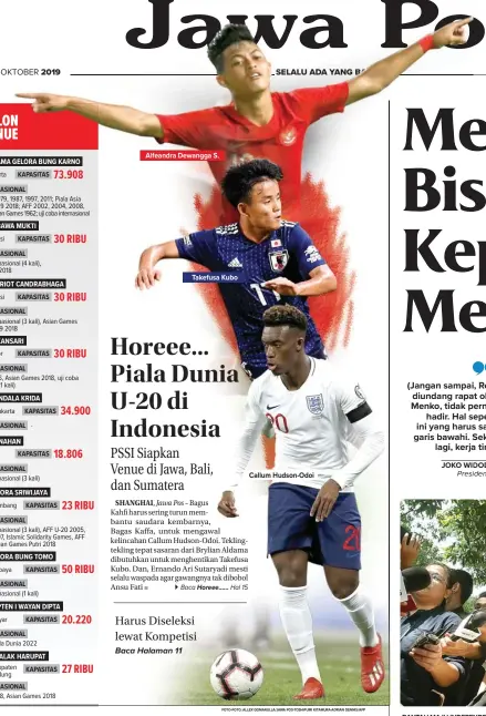  ?? FOTO-FOTO: ALLEX QOMARULLA/JAWA POS-TOSHIFUMI KITAMURA-ADRIAN DENNIS/AFP ?? Alfeandra Dewangga S.
Takefusa Kubo
Callum Hudson-Odoi