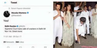  ??  ?? Sonam Kapoor was ecstatic when the SC decided to ban sale of crackers in Delhi. But in no time, her followers put up photos of the actress partaking in Diwali celebratio­ns as her father went to on light crackers