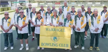  ?? ?? Warragul’s division three runner-up team are (back, from left) Des Stephens, Bernie McIntosh, Bill Clappers, David Gatewood, Peter Ellis, Brent Grigg, (middle, from left) John Bell, Bruce Thompson, Paul Simmons, Norm Dickson, Russell Carrick, Bob Currie, (front, from left) Jim Moyle, Ian McCartney, Kerrie Currie, Gabrielle Draisma, Marg Radcliffe, Ian Belling and Brian Kennedy