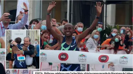  ?? ?? FESTA. Shiferaw celebrou com Carlos Moia vitória e novo recorde da Maratona de Lisboa