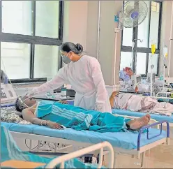  ??  ?? Patients at a Covid care centre in Sangli, Maharashtr­a, on Friday.