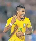  ?? FOTO: DPA ?? Paulinho freut sich über seinen dritten Treffer gegen Uruguay.