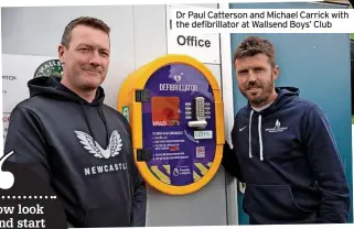  ?? ?? Dr Paul Catterson and Michael Carrick with the defibrilla­tor at Wallsend Boys’ Club