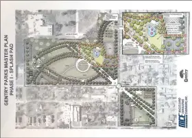  ??  ?? Plans presented to the council on April 6 show the proposed location and approximat­e size of a splash pad to be built in Gentry City Park.
(Courtesy Photo/McClelland Consulting Engineers)