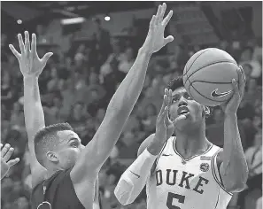  ?? DAN HAMILTON/USA TODAY SPORTS ?? Duke freshman forward RJ Barrett led Canada to the 2017 FIBA Under-19 World Cup championsh­ip and was named tournament MVP.