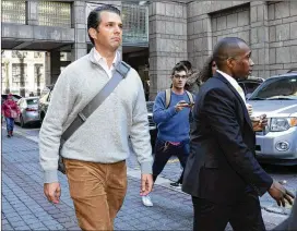  ?? JEFFERSON SIEGEL / NEW YORK DAILY NEWS ?? Donald Trump Jr., seen Wednesday in New York while being called for jury duty, was one of several public figures to whom a Massachuse­tts man is suspected of sending an envelope full of suspicious white powder.
