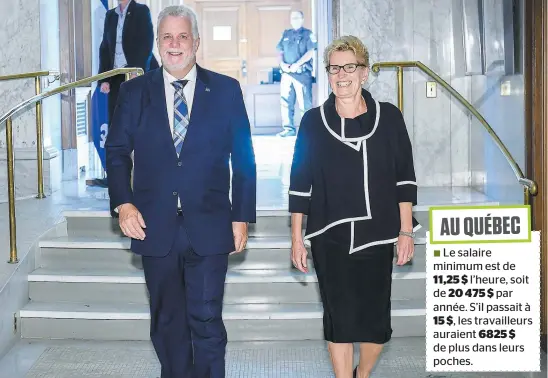  ?? PHOTO D’ARCHIVES, SIMON CLARK ?? Le cabinet du premier ministre du Québec a refusé de dire au Journal s’il est d’accord ou non avec la première ministre de l’ontario, Kathleen Wynne, qui dénonce qu’un Tim Hortons fasse payer le prix de la hausse du salaire minimum à ses propres...