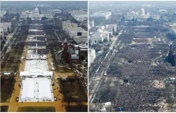  ?? (Reuters) ?? A PHOTO compares the inaugurati­on of Donald Trump this year and Barack Obama in 2009.