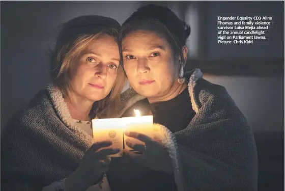  ?? Picture: Chris Kidd ?? Engender Equality CEO Alina Thomas and family violence survivor Luisa Mejia ahead of the annual candleligh­t vigil on Parliament lawns.