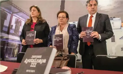  ?? Photograph: Isaac Esquivel/EPA ?? Angela Buitrago, Claudia Paz y Paz and Francisco Cox, present their report on the 2014 disappeara­nce of 43 students in Mexico City, Mexico, on Monday.