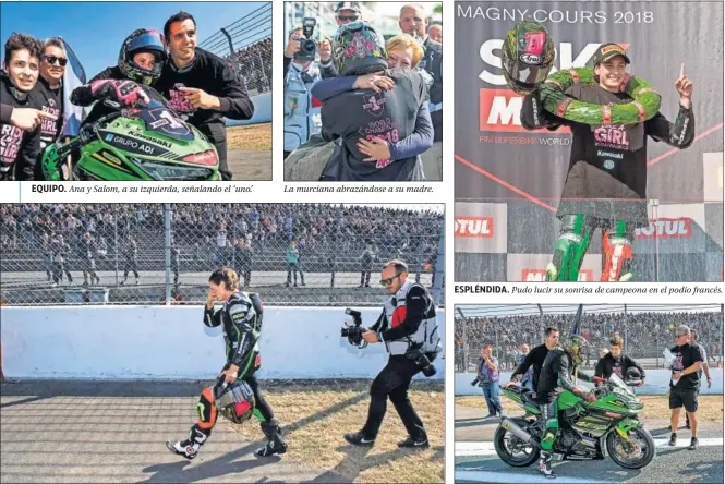  ??  ?? ESPLÉNDIDA. Pudo lucir su sonrisa de campeona en el podio francés.EMOCIÓN. Carrasco no pudo evitar las lágrimas al terminar una carrera que fue de lo más estresante. También, se paseó con una bandera y una camiseta con su lema personal.