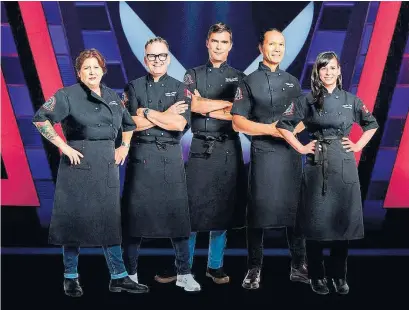  ?? CORUS ?? Iron Chef Canada, debuting Wednesday, stars, from left: Lynn Crawford, Rob Feenie, Hugh Acheson, Susur Lee and Amanda Cohen.