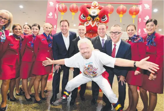  ?? Picture: AAP ?? Sir Richard Branson launches Virgin Australiaâ’s inaugural Melbourne to Hong Kong flights at Melbourne Airport.