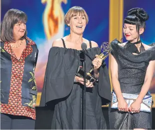  ?? Picture: Phil McCarten. ?? Gaby Spanswick, Jane Petrie and Basia Kuznar during the Television Academy’s 2018 Creative Arts Emmy Awards.