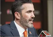  ?? PHIL LONG – THE ASSOCIATED PRESS ?? Browns coach Kevin Stefanski answers a question during a news conference Jan. 14at FirstEnerg­y Stadium.