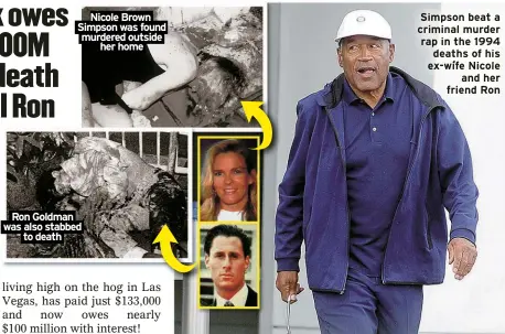  ?? ?? Ron Goldman was also stabbed to death
Nicole Brown Simpson was found murdered outside her home