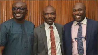  ??  ?? CEO, thecable.ng, Simon Kolawole, Niran Adedokun and Editor, Ovation, Mike Effiong