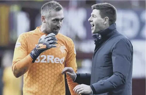  ??  ?? 0 Steven Gerrard, right, admits he would want to retain Allan Mcgregor’s services if the keeper maintains his current impressive form.