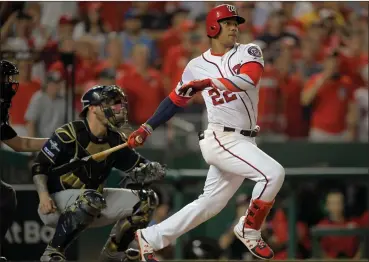  ?? / The Washington Post ?? Photo by Tori L. Sandys Nationals rookie outfielder Juan Soto helped lead Washington to its first appearance in the World Series after sweeping the St. Louis Cardinals. The Nationals will travel to either New York or Houston to start the World Series.