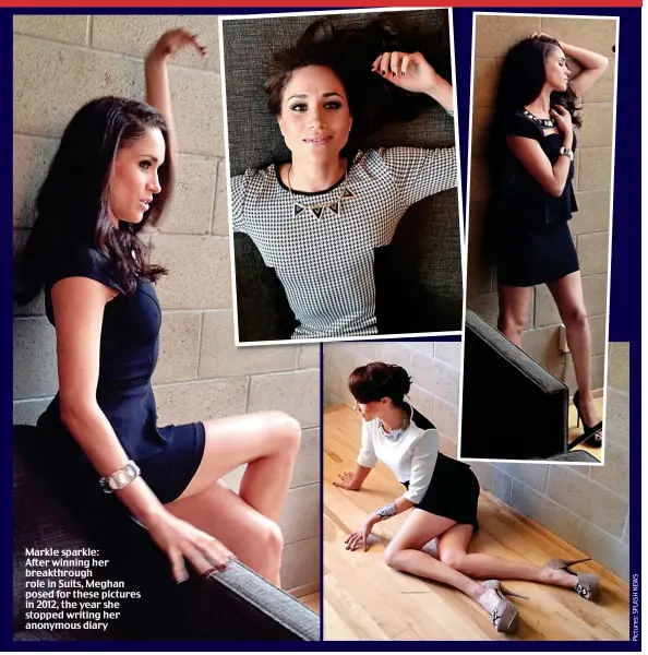  ??  ?? Markle sparkle: After winning her breakthrou­gh role in Suits, Meghan posed for these pictures in 2012, the year she stopped writing her anonymous diary