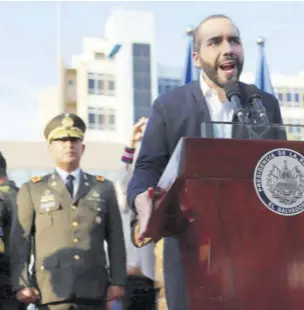  ?? (Photo: AP) ?? In this February 9, 2020 file photo, El Salvador’s President Nayib Bukele, accompanie­d by members of the armed forces, speaks to supporters outside Congress in San Salvador, El Salvador. The Biden Administra­tion allegedly turned down a meeting request with El Salvador’s president on an unannounce­d trip to Washington last week.