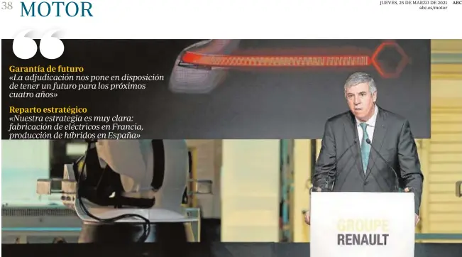  ?? ABC ?? José Vicente de los Mozos, durante el anuncio, el martes, del cuarto plan industrial de Renault para sus fábricas españolas