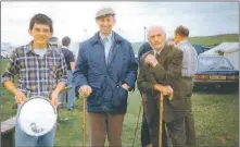  ??  ?? Current president Drew McKendrick, left, in 1992, with the salver for the best pen of prime lambs, alongside Ian McConnachi­e, High Dalrioch, and Jimmy Watson, formerly of Lossit estate.