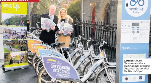  ??  ?? Launch Cllr Jim Thomson and Grace Martin, deputy director of Sustrans at the launch of the Bike Life’report