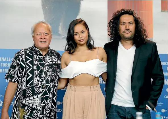 ??  ?? Uelese Petaia, Frankie Adams and Tusi Tamasese at the film’s world premiere at the Berlin Film Festival last month. Right: Petaia stars as a man seeking atonement for the violence that drove him into isolation.