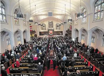  ?? NATHAN DENETTE THE CANADIAN PRESS ?? Pallbearer­s carry the casket of former Ontario lieutenant­governor David Onley after his state funeral service in Toronto on Monday.