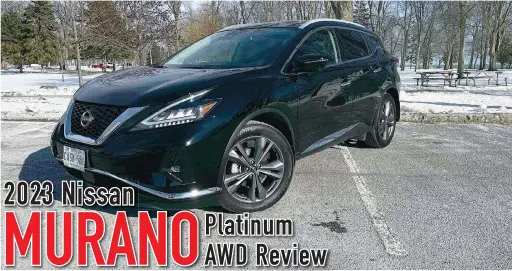  ?? ?? Viewed from the front, the Murano’s key design details include its V-motion grille and wedge-shaped LED headlights.