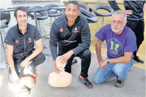  ??  ?? Pictured, from left to right, is First Team captain Richard Williams, head coach Philip DeFreitas and JHMT medical lead Dr Mike Ferguson.