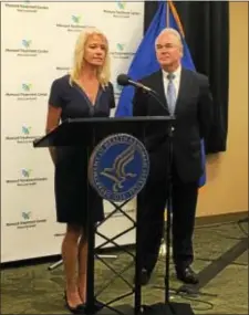  ?? KEVIN TUSTIN — DIGITAL FIRST MEDIA ?? Kellyanne Conway, counselor to the president, speaks at the Mirmont Treatment Center in Middletown on Friday as U.S. Department of Health and Human Services Secretary Tom Price looks on.
