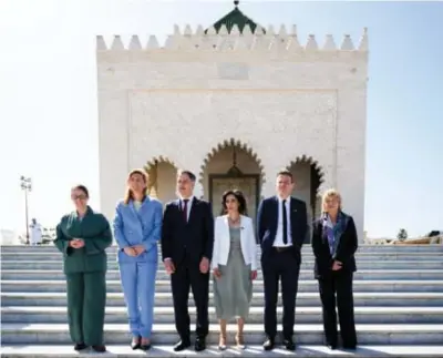  ?? © Jalal Morchidi/epa ?? De Moor (eerste links) is op dit moment met premier De Croo en andere ministers op bezoek in Marokko.