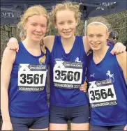  ?? ?? Rose Crossley, Iris Crossley and Amber Matthews at the British Athletics Inter Counties Cross-Country Championsh­ips