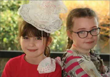  ??  ?? Modelling at the Junk Couture recycling fashion show in Bunscoil Loreto were Caragh Dunbar and Kaya Kennedy.