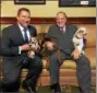  ?? SUBMITTED PHOTO ?? Senator Reschentha­ler and Senator Dinniman meet with puppy mill survivors in the state Capitol in Harrisburg. Pictured (from left to right) are Senator Reschentha­ler with Alfie from Finding Shelter Animal Rescue, and Senator Dinniman with Tilly from...